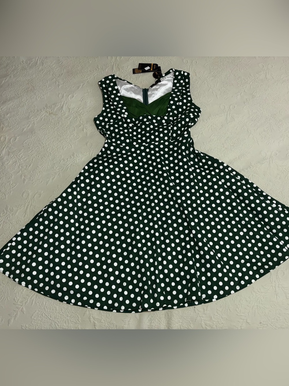 Green Polka Dot Vintage-Style Fit & Flare Dress Miusol NWT XL Stretch